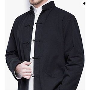 Chinese Style Black Cotton Linen Harori  Jacket Size 5XL